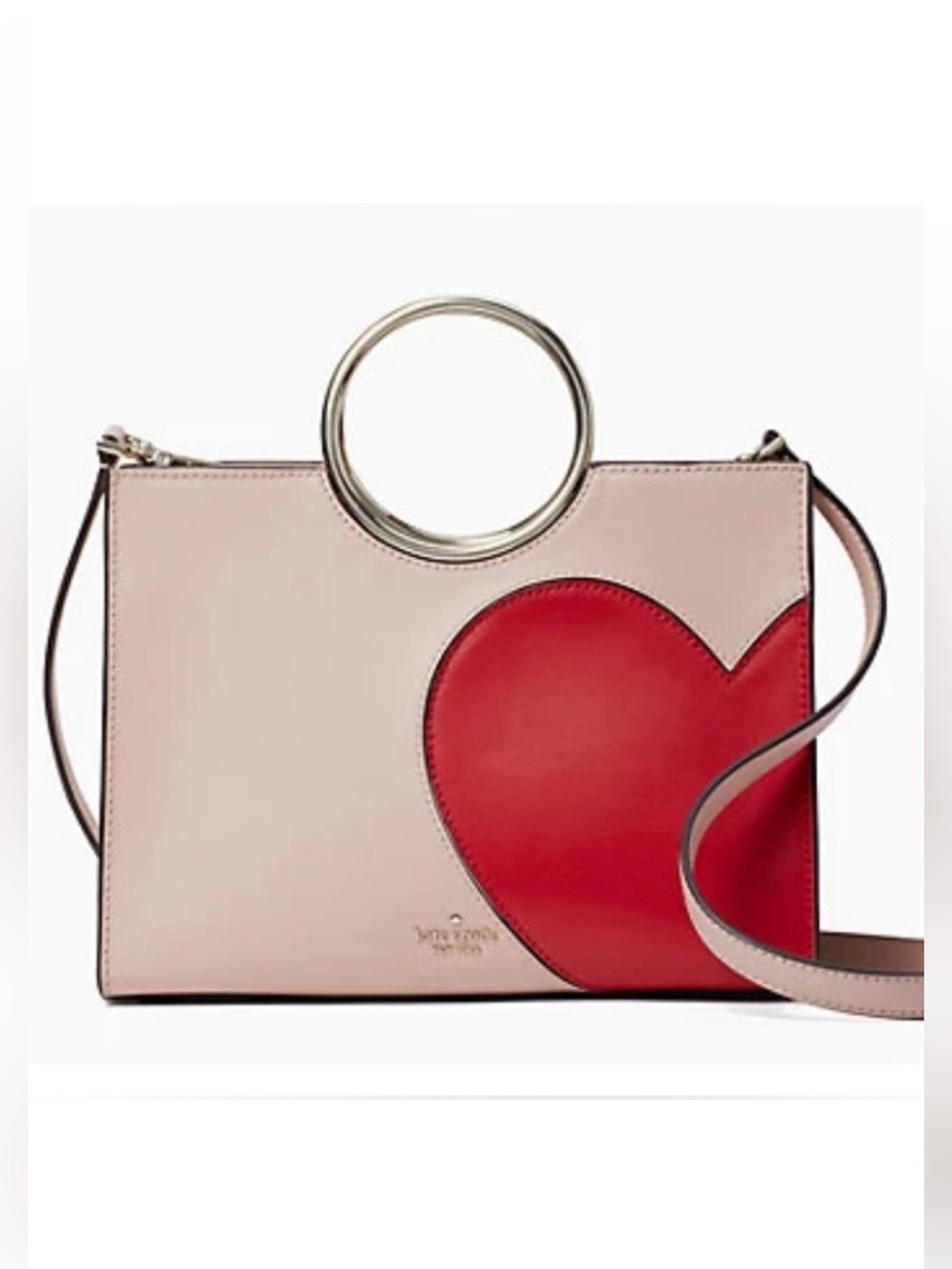 NEW kate spade heart it sam pink & red leather bag w/ ring handles
